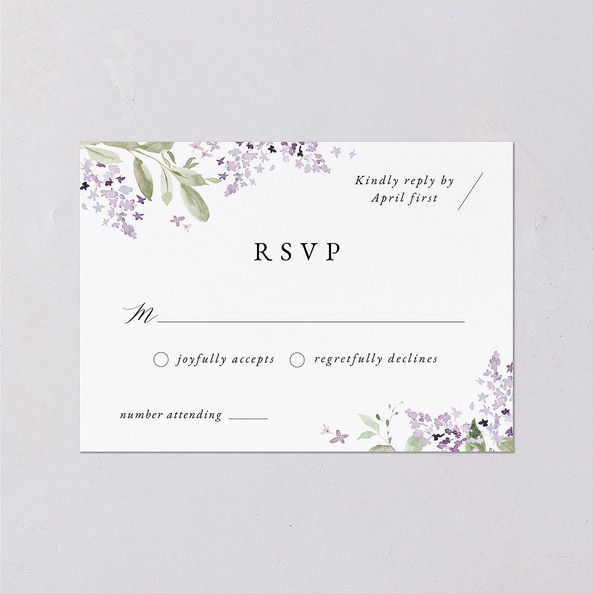 Delicate Lilac Wedding Response Cards Amethyst Signature Standard