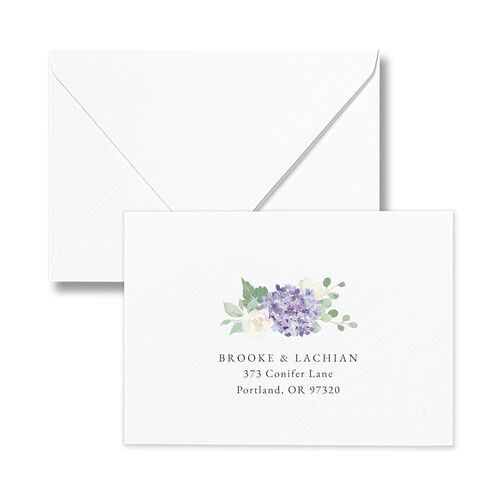 Elegant Hydrangea Response Card Euro Envelopes White Boysenberry Return Address Luxe