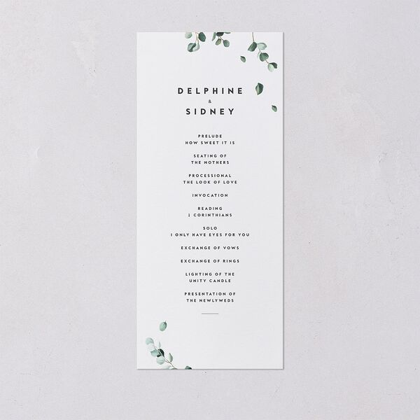 Modern Eucalyptus Wedding Programs Pure White Signature
