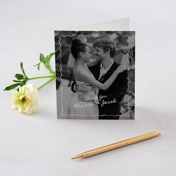 Lovebird Wavy Frame Photo Thank You Cards Pure White