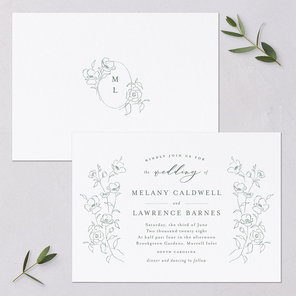 Floral Adornment Wedding Invitations Eucalyptus Signature Blank No Standard