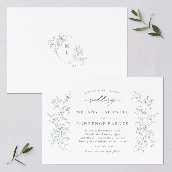 Floral Adornment Wedding Invitations Eucalyptus Signature Blank No Standard