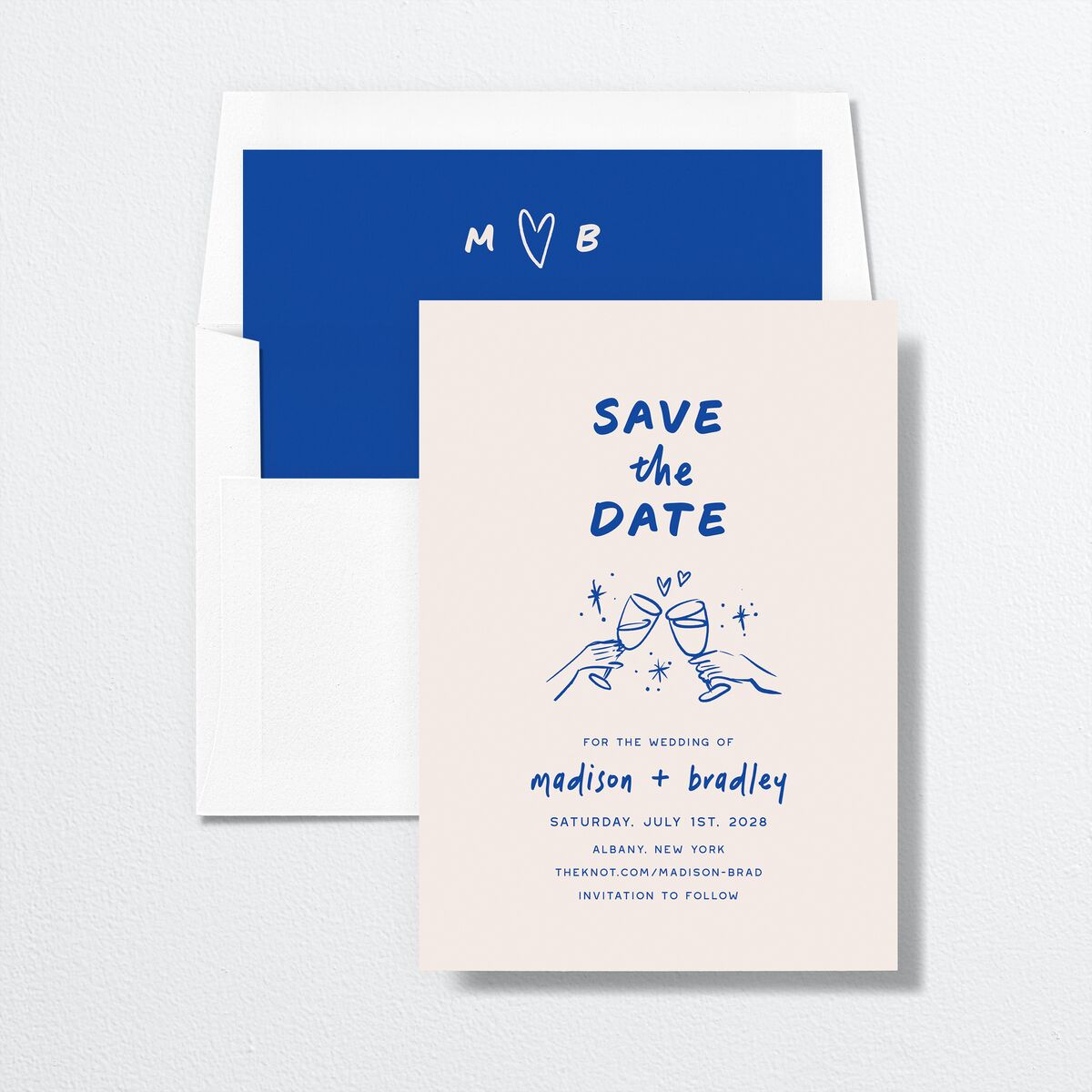 Hand Drawn Cheers Save the Date Cards Jewel Blue Signature smooth No