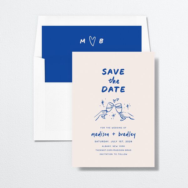Hand Drawn Cheers Save the Date Cards Jewel Blue Signature smooth No