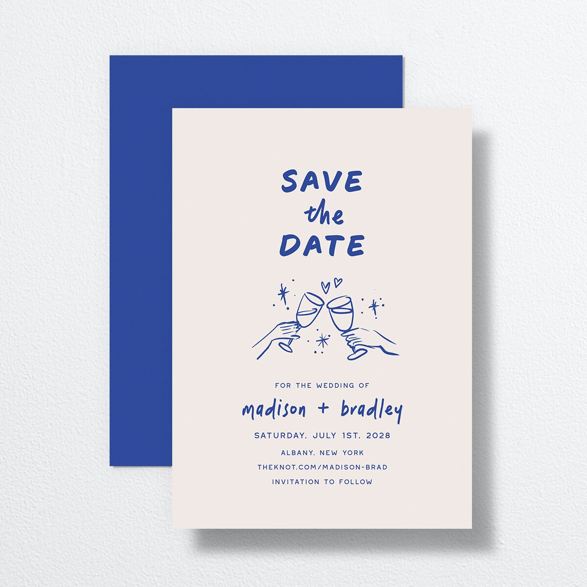 Hand Drawn Cheers Save the Date Cards Jewel Blue Signature smooth No