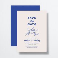 Hand Drawn Cheers Save the Date Cards Jewel Blue Signature smooth No