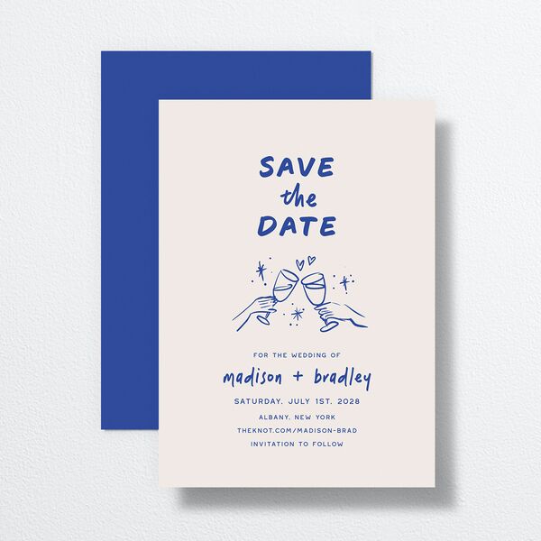 Hand Drawn Cheers Save the Date Cards Jewel Blue Signature smooth No