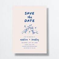 Hand Drawn Cheers Save the Date Cards Jewel Blue Signature smooth No