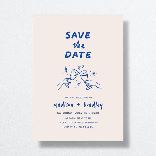 Hand Drawn Cheers Save the Date Cards Jewel Blue Signature smooth No
