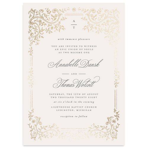 Luxury Victorian Gothic Lace Wedding Invitations Gold Champagne Signature Blank No Standard