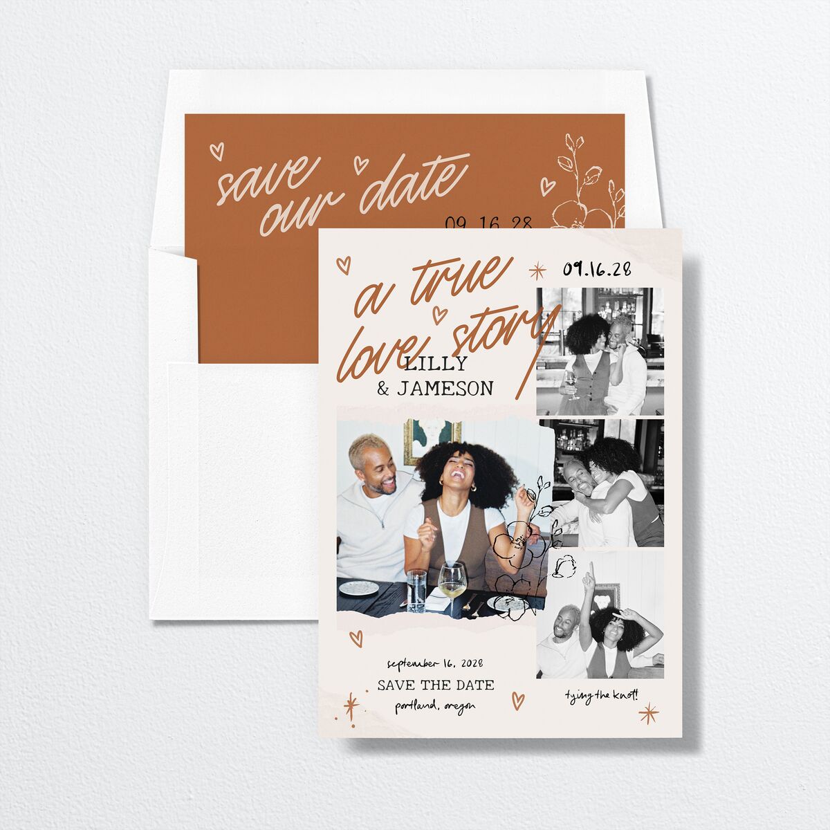 Mood Board Save the Date Cards Linen Signature smooth No