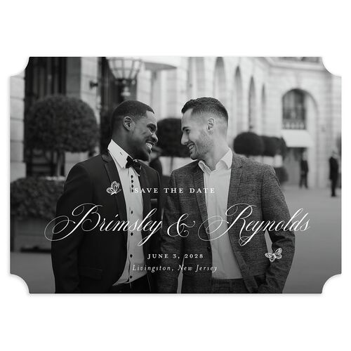 Elegant Antique Toile Frame Save the Date Cards by Bridgerton Dahlia Signature smooth Blank No Ticket