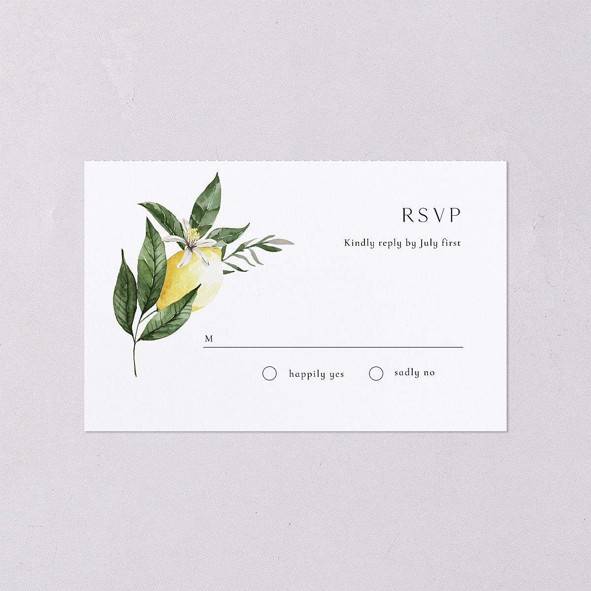 Botanical Lemon All-in-One Wedding Invitations Buttercup Signature Light Both Recipient and Return Addresses No