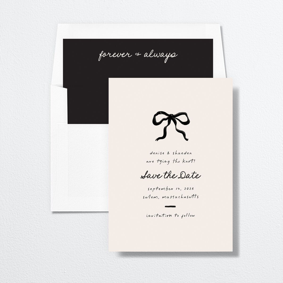 Dainty Bow Save the Date Cards Linen Signature smooth No