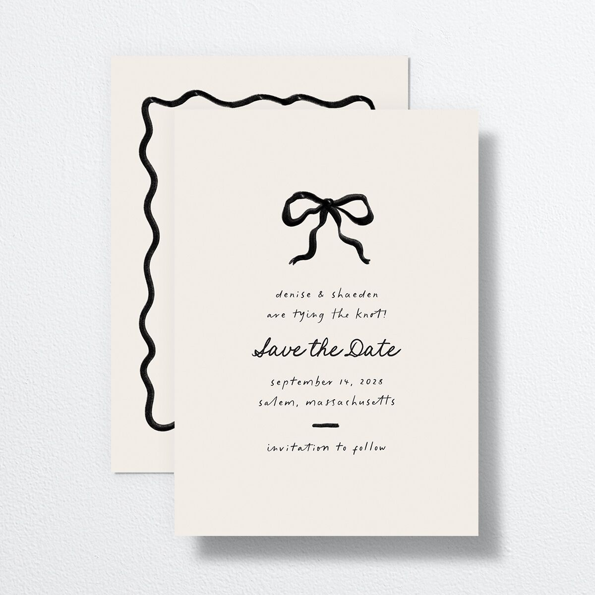 Dainty Bow Save the Date Cards Linen Signature smooth No