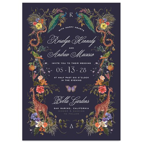 Wild About You Wedding Invitations Dark Navy Signature Blank No Standard