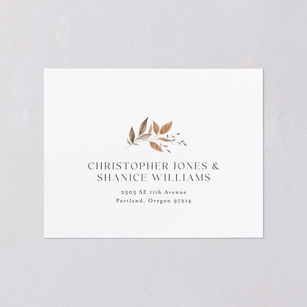 Leafy Rustic Monogram All-in-One Wedding Invitations Cotton Signature Light Both Recipient and Return Addresses No