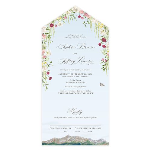 Romantic Floral Mountain All-in-One Wedding Invitations Meadow Signature Light Both Recipient and Return Addresses No