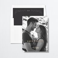 Foliage Accent Save the Date Cards Licorice Gold No Signature smooth