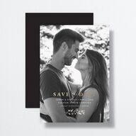 Foliage Accent Save the Date Cards Licorice Gold No Signature smooth