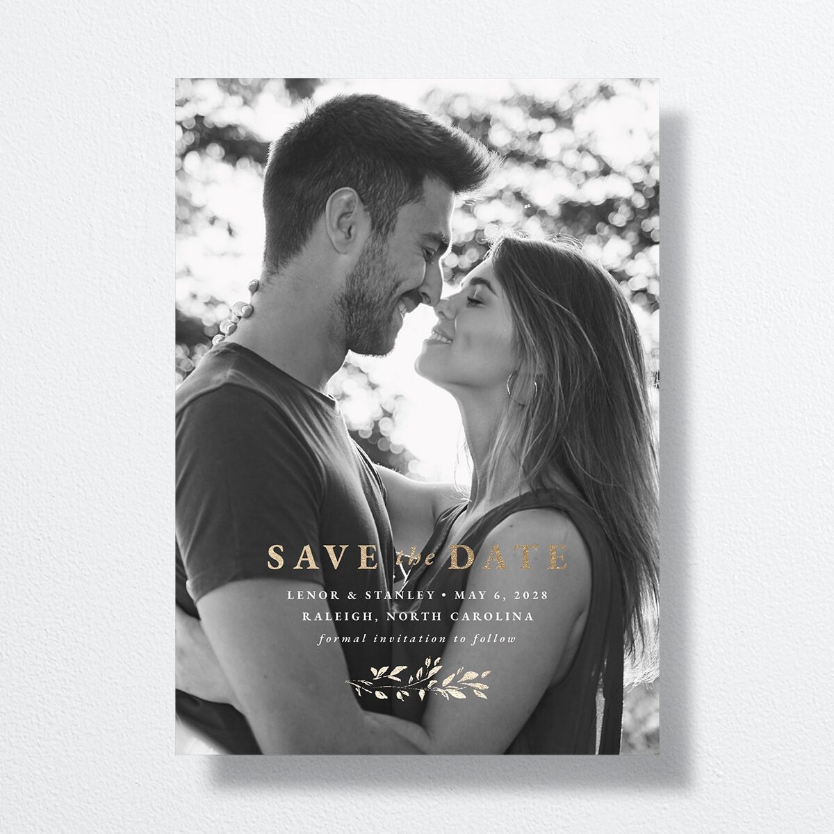 Foliage Accent Save the Date Cards Licorice Gold No Signature smooth