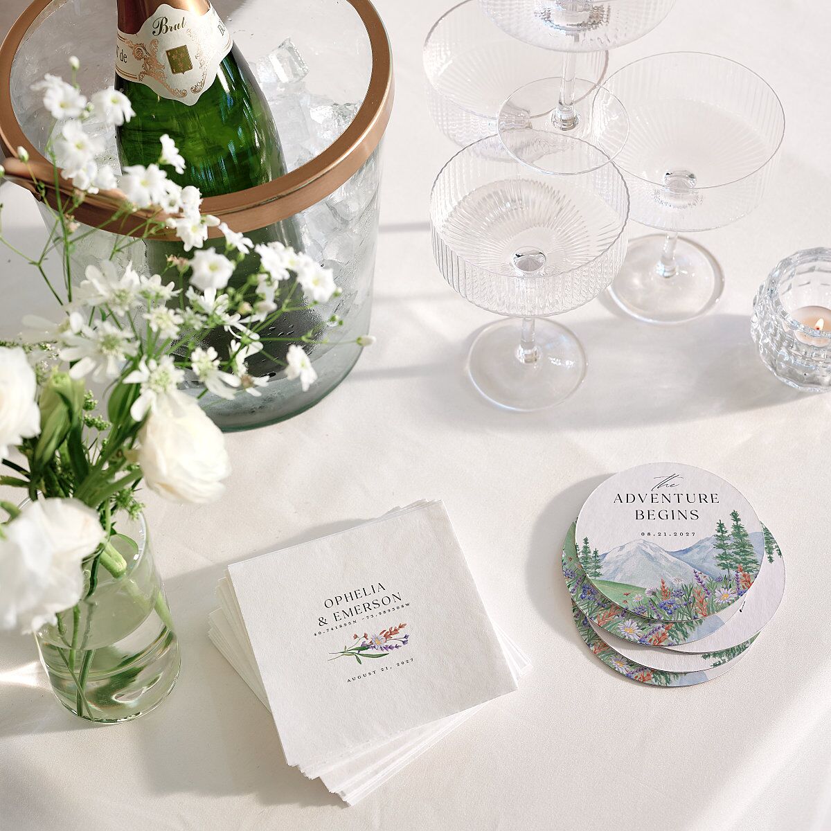 Mountain Wildflowers Coasters Dusty Blue Cardboard Circle