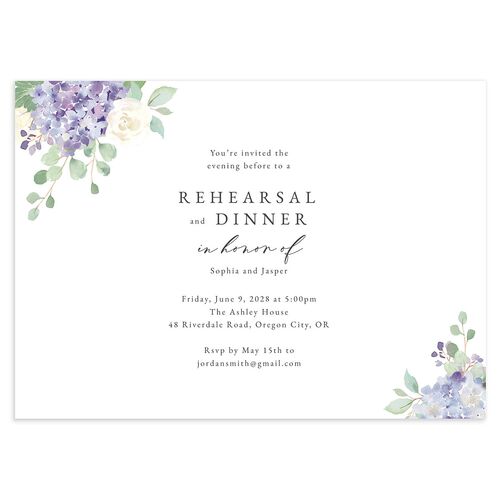 Gilded Hydrangea Rehearsal Dinner Invitations Lilac Signature Blank Standard