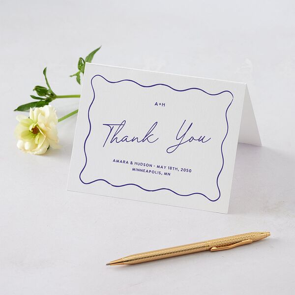 Hand Drawn Wavy Border Thank You Cards Sapphire
