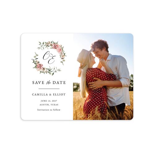 Floral Monogram Save The Date Magnets Rose Quartz Magnet Paper