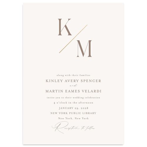 Monogram Slant Foil Wedding Invitations Gold Fawn Signature Blank No Standard