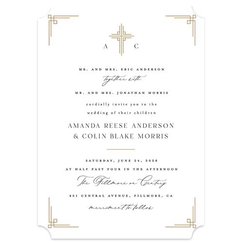 Church Cross Wedding Invitations Pure White Signature Blank No Ticket