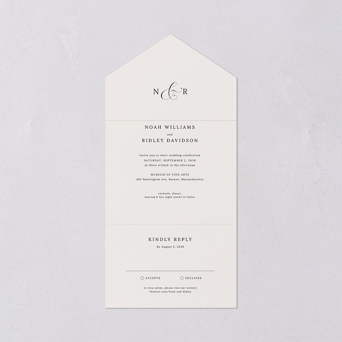 Elegant Polished Minimalist All-in-One Wedding Invitations Linen Signature Light Both Recipient and Return Addresses No