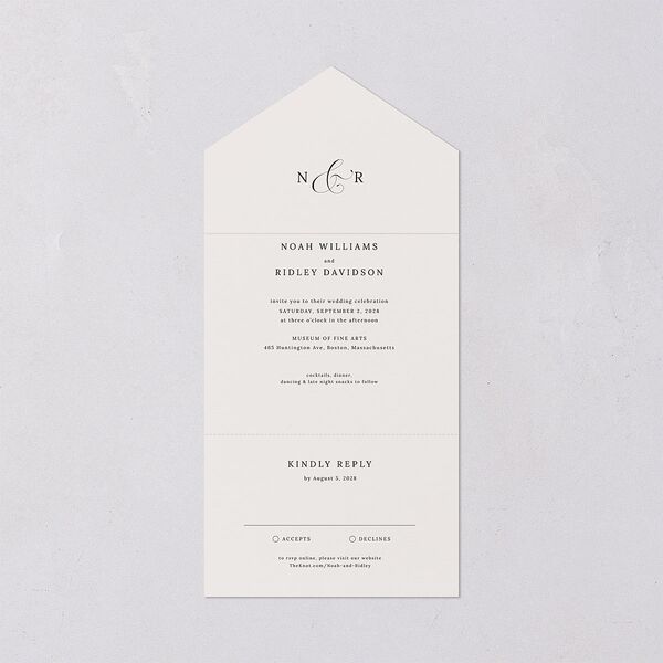 Elegant Polished Minimalist All-in-One Wedding Invitations Linen Signature Light Both Recipient and Return Addresses No