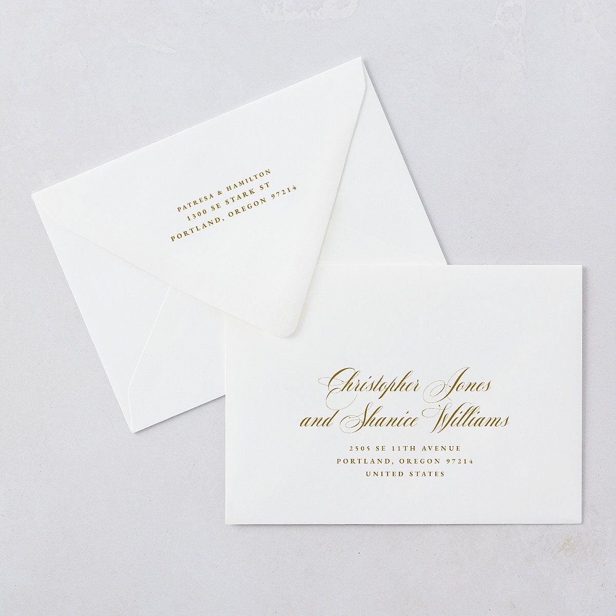 Opulent Garden Wedding Invitation Euro Envelopes White Scottish Green Both Recipient and Return Addresses Luxe Signature
