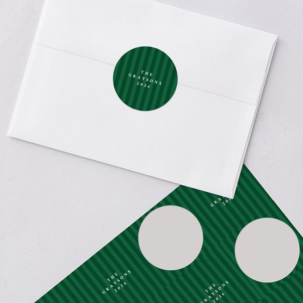 Classic Holiday Stripes Holiday Stickers Jewel Green Circle