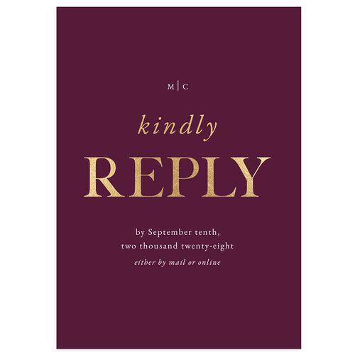 Classically Stated Wedding Response Cards Bordeaux Gold Signature