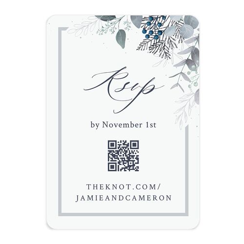 Elegant Eucalyptus Christmas Foil QR Code RSVP Cards Dusty Blue Signature Rounded