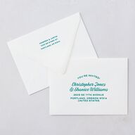 Illustrated Retro Coastal Beach Save The Date Card Euro Envelopes White Turquoise Both Recipient and Return Addresses Luxe Signature