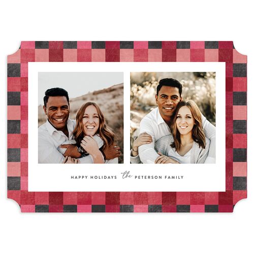 Plaid Frame Holiday Cards Garnet Signature Blank Ticket Landscape