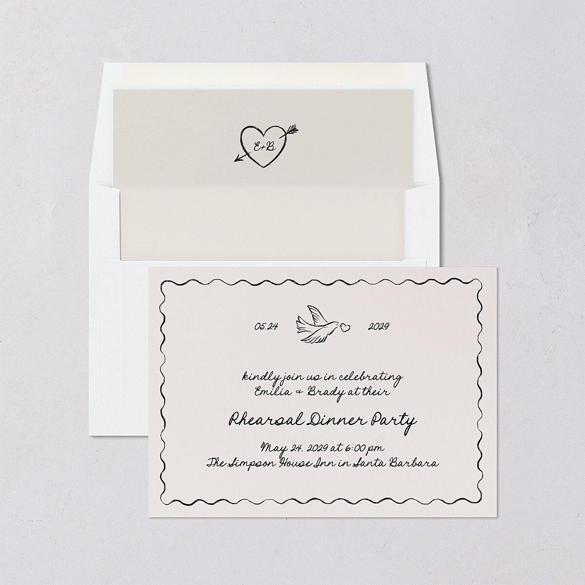 Vintage Lovebird Banner Rehearsal Dinner Invitations Linen Signature Blank Standard