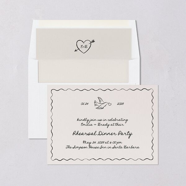 Vintage Lovebird Banner Rehearsal Dinner Invitations Linen Signature Blank Standard