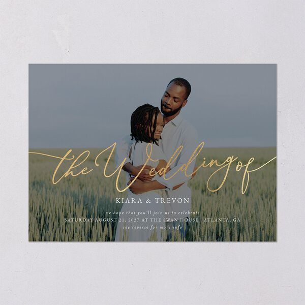 Romantic Photo Wedding Invitations Gold Hunter Green Signature Blank No