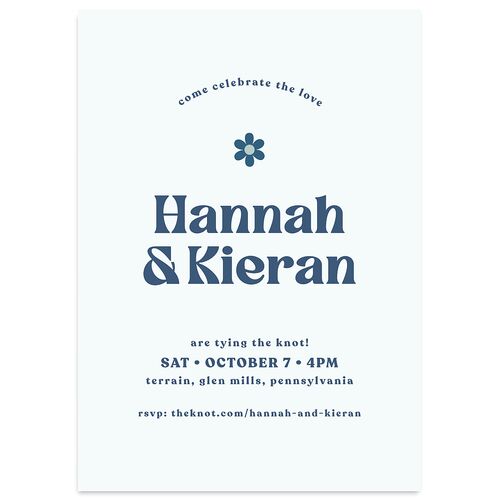 Simple Retro Daisy Wedding Invitations Ink Blue Signature Blank No Standard