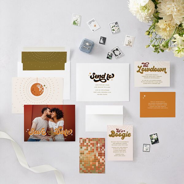 Disco Love Save the Date Cards Umber Signature smooth Blank No Standard