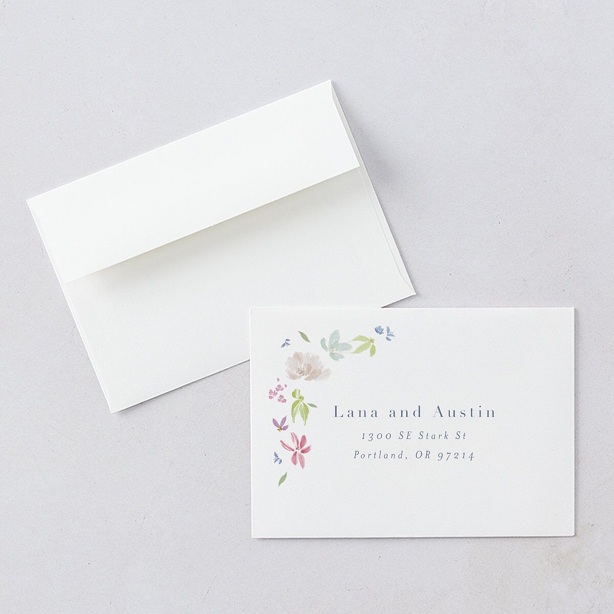 Floral Appliqué Response Card Envelopes White Standard Sheer Lilac Return Address Signature