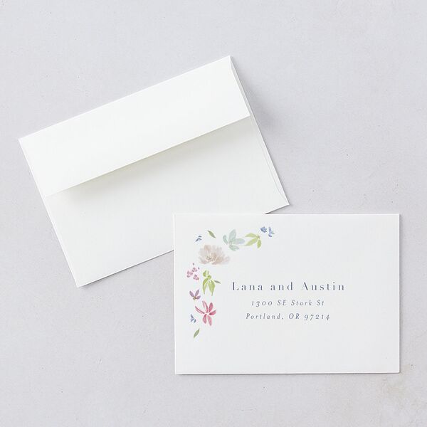 Floral Appliqué Response Card Envelopes White Standard Sheer Lilac Return Address Signature