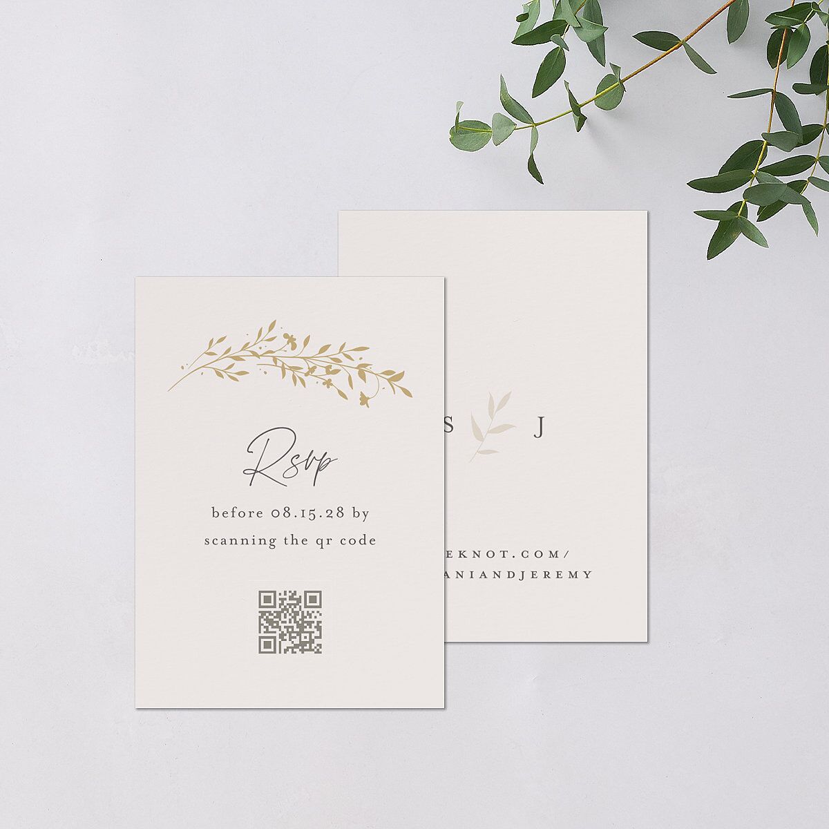 Oval Garland Foil QR Code RSVP Cards Champagne Signature Standard