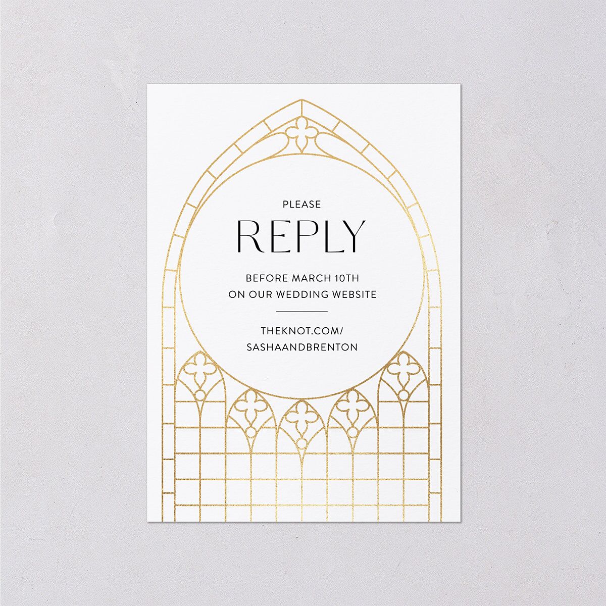 Chapel Arch Wedding Response Cards Gold Pure White Signature