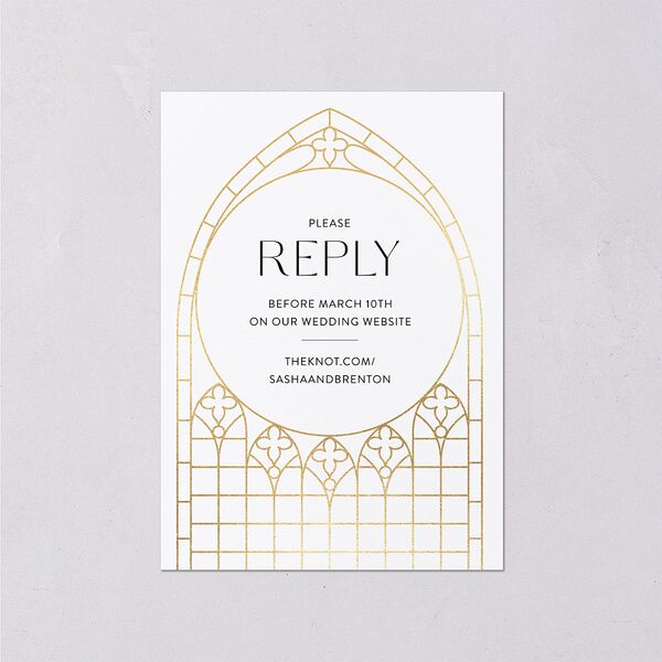 Chapel Arch Wedding Response Cards Gold Pure White Signature