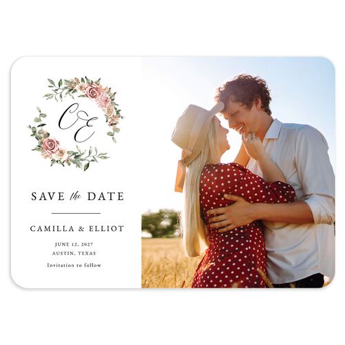 Floral Monogram Save The Date Cards Rose Quartz Signature smooth Blank No Rounded